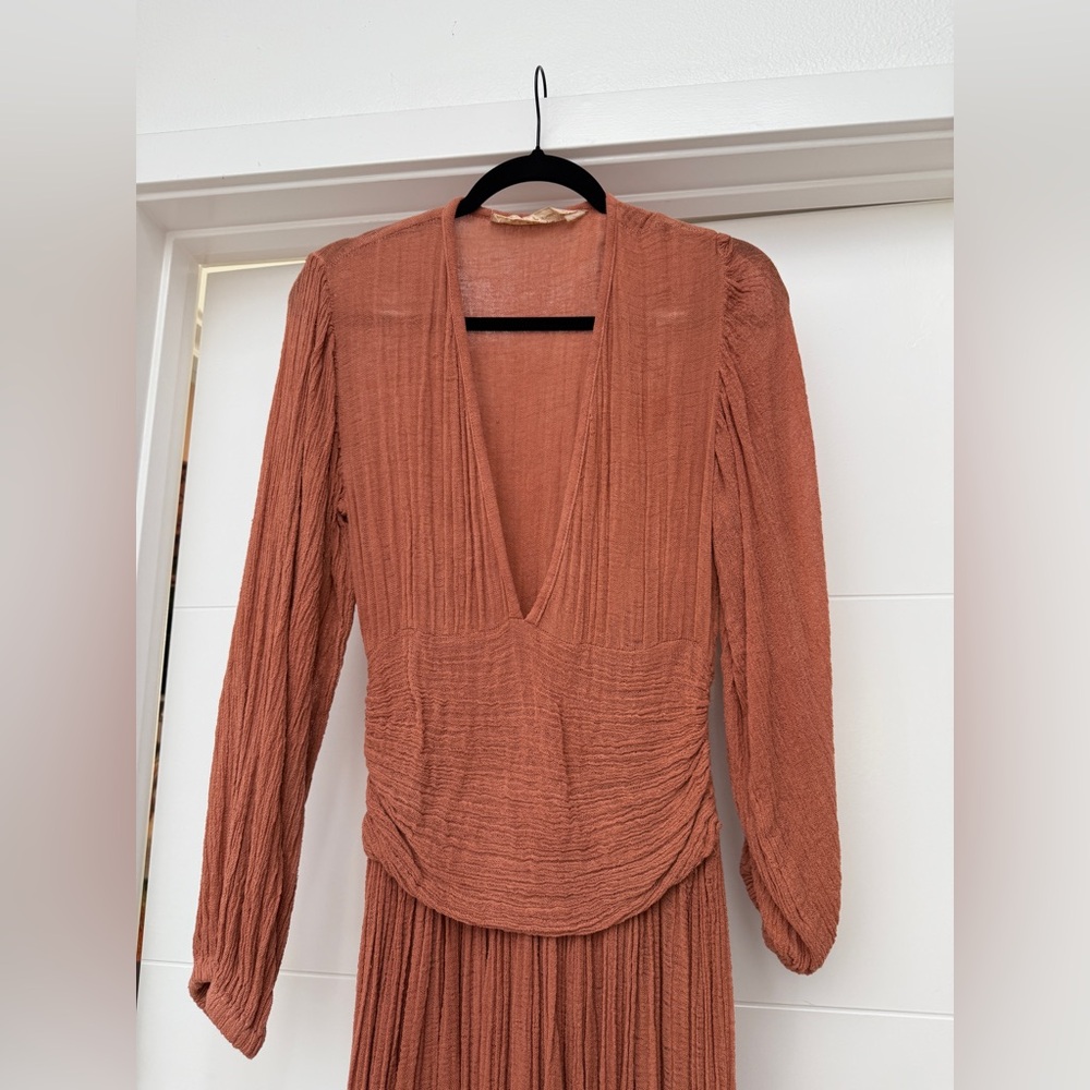 Jen’s Pirate Booty Lapis Rust Boho Maxi Dress Long Sleeve Slit Festival | Size S - Picture 10 of 17